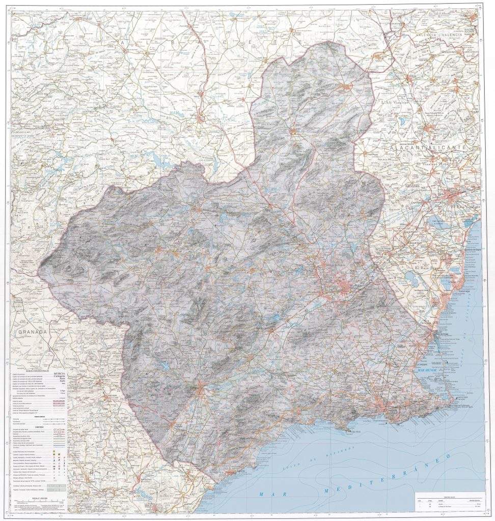 Mapa de carreteras de la Región de Murcia.
