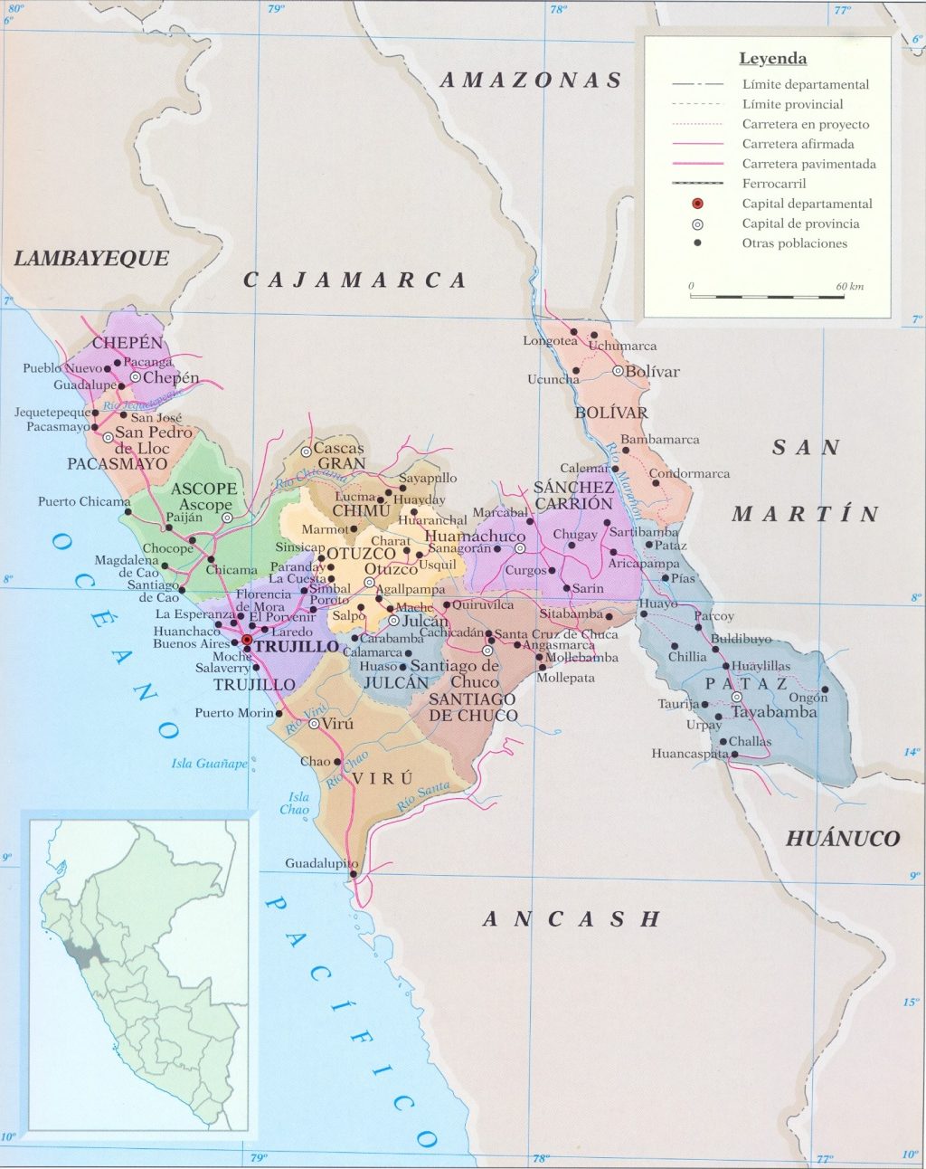 Mapa del departamento de La Libertad.