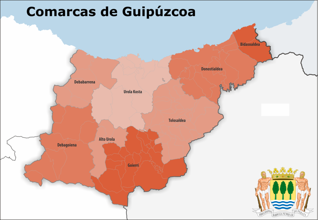 Mapa de las comarcas de la provincia de Guipúzcoa.