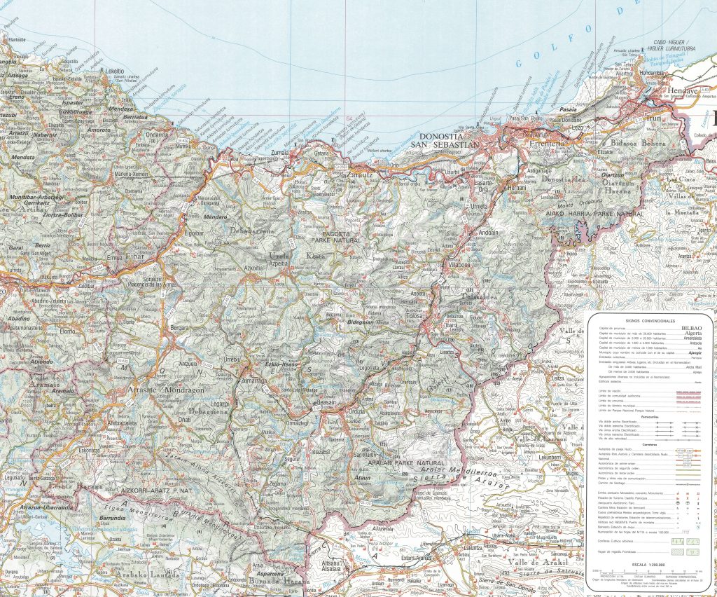 Mapa físico de la provincia de Guipúzcoa.