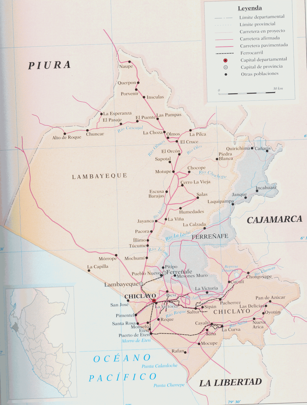 Mapa del departamento de Lambayeque.