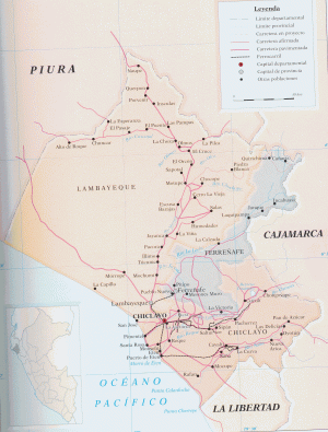 Mapa del departamento de Lambayeque