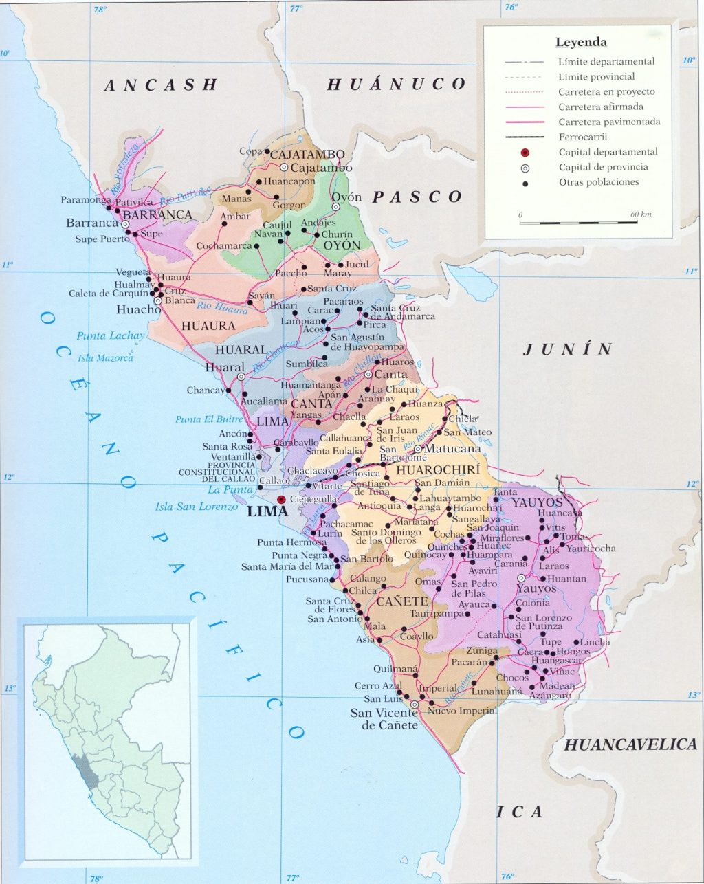 Mapa del departamento de Lima.