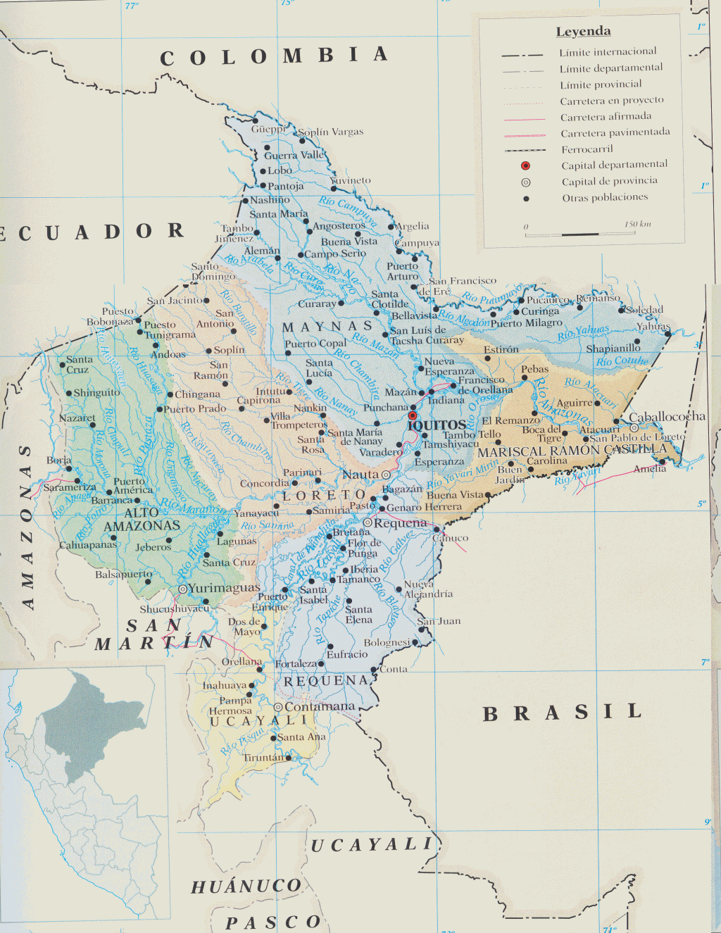 Mapa del departamento de Loreto.