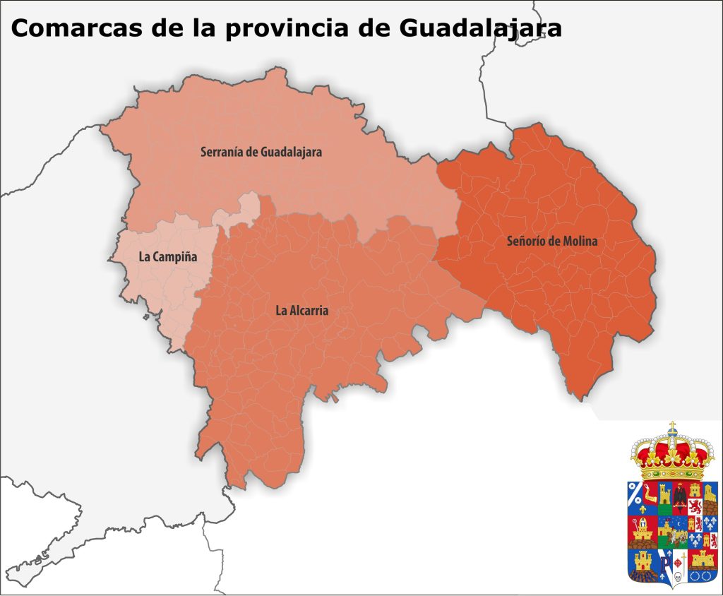 Mapa de las comarcas de la provincia de Guadalajara.