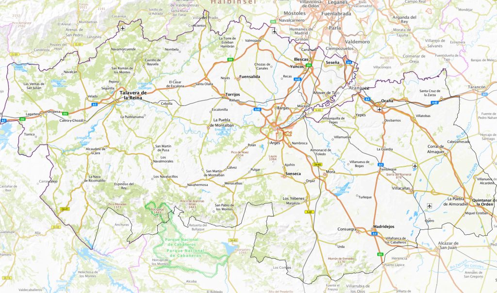 Mapa físico de la provincia de Toledo.