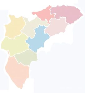 Mapa mudo de las comarcas de la provincia de Alicante.