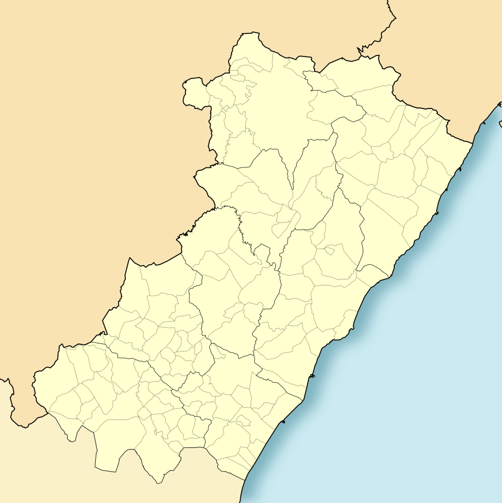 Mapa mudo de la provincia de Castellón.