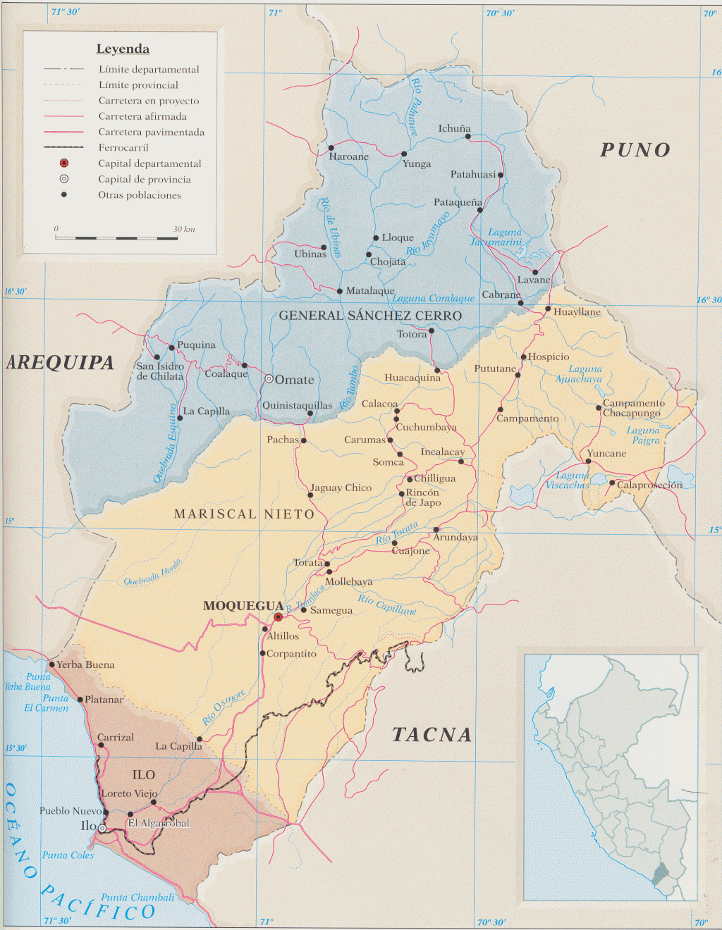 Mapa del departamento de Moquegua.