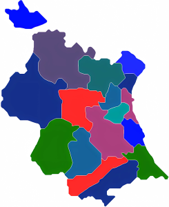Mapa mudo de las comarcas de la provincia de Valencia.