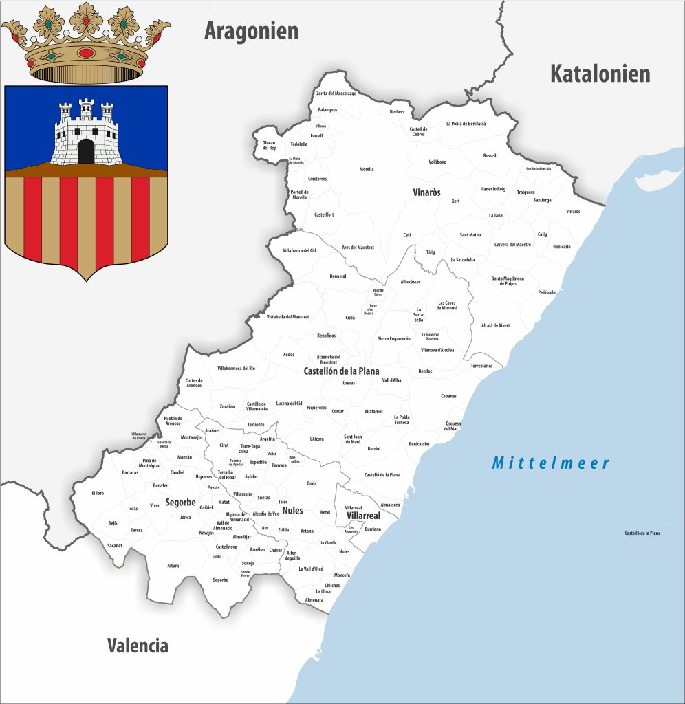 Mapa de los municipios de la provincia de Castellón.