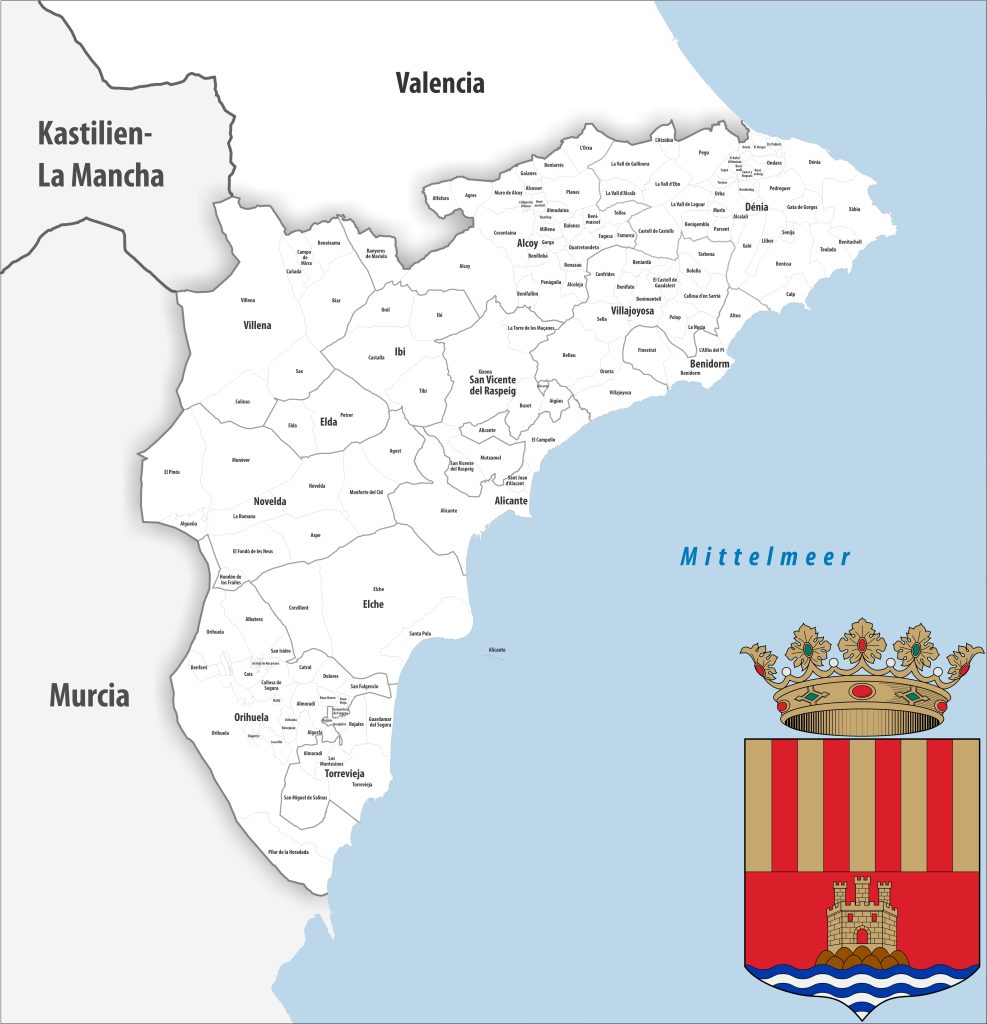 Mapa de los municipios de la provincia de Alicante.