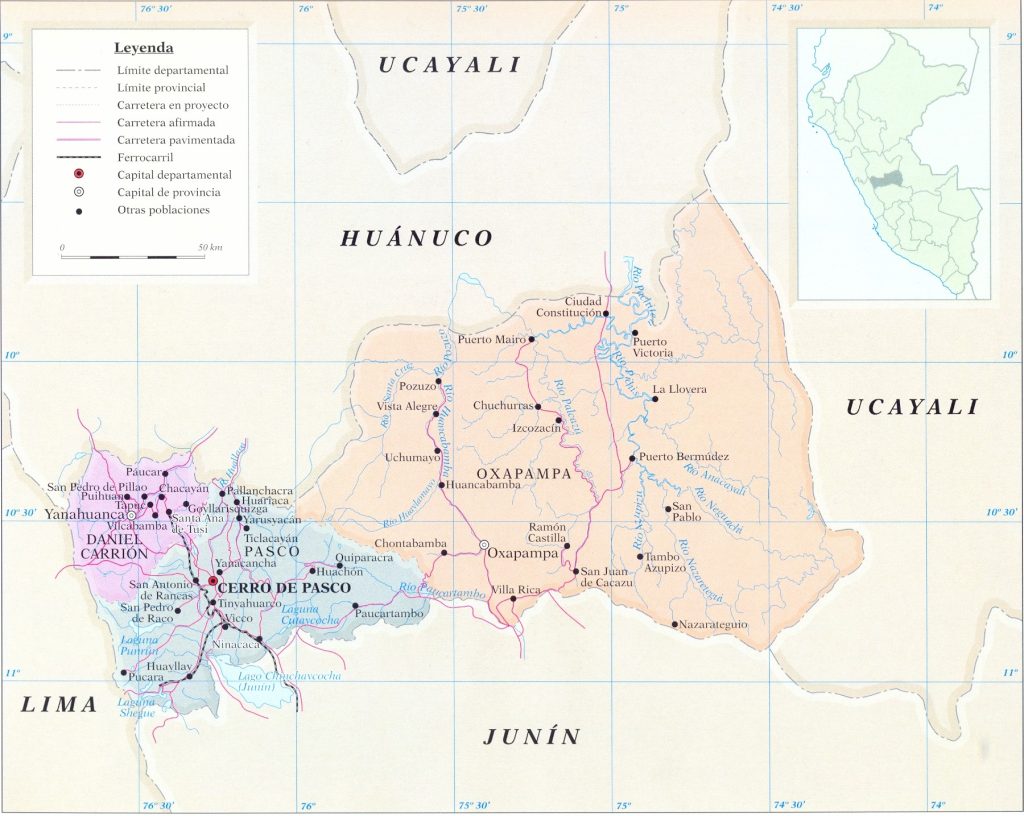 Mapa del departamento de Pasco.
