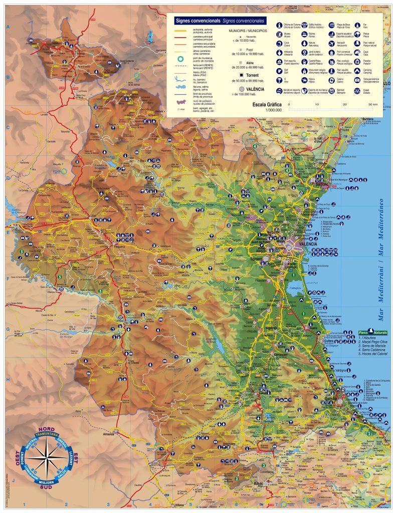 Mapa turístico de la provincia de Valencia.
