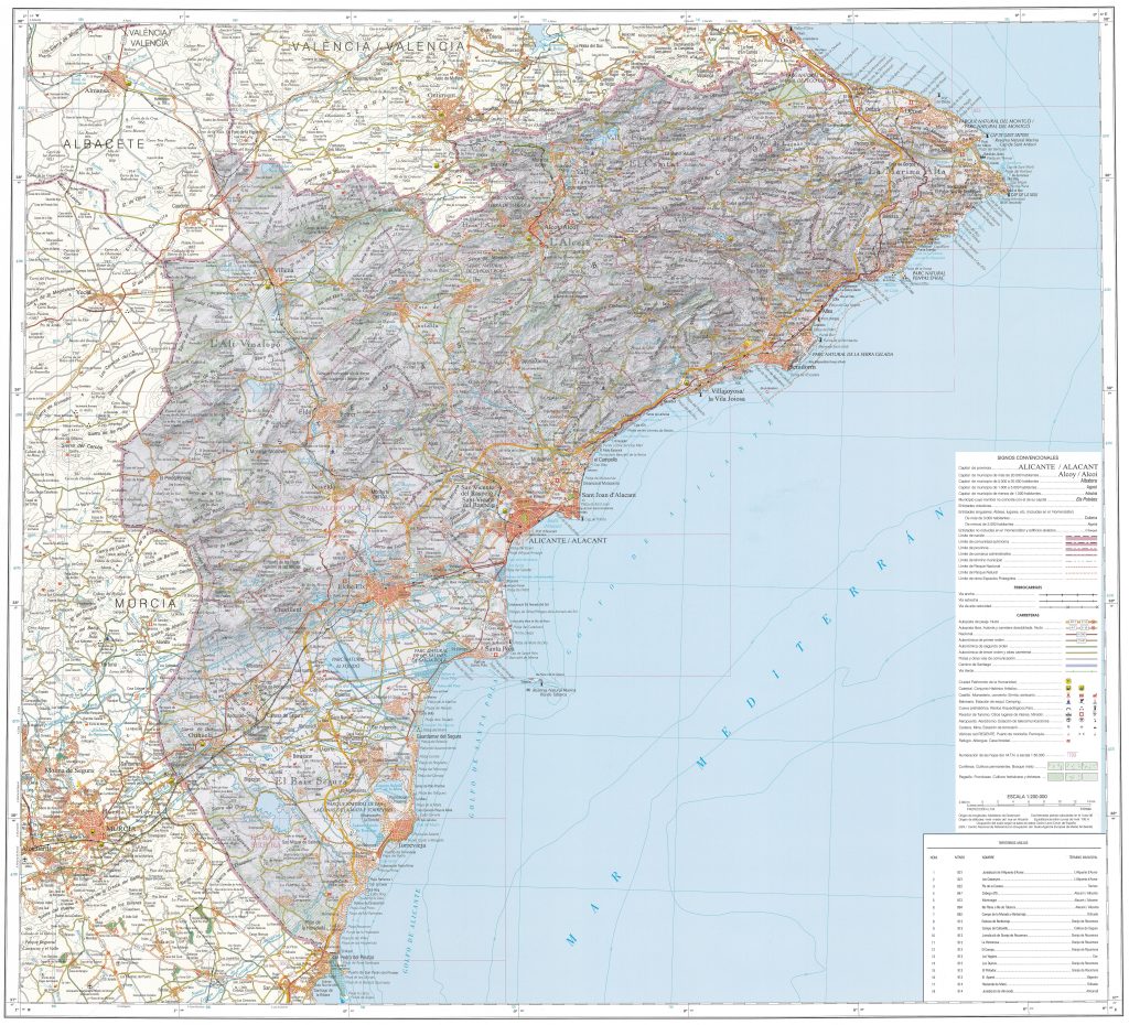 Mapa de la provincia de Alicante.