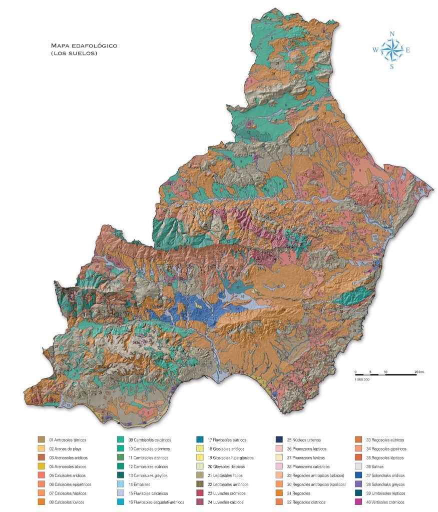 Mapa edafológico de la provincia de Almería.