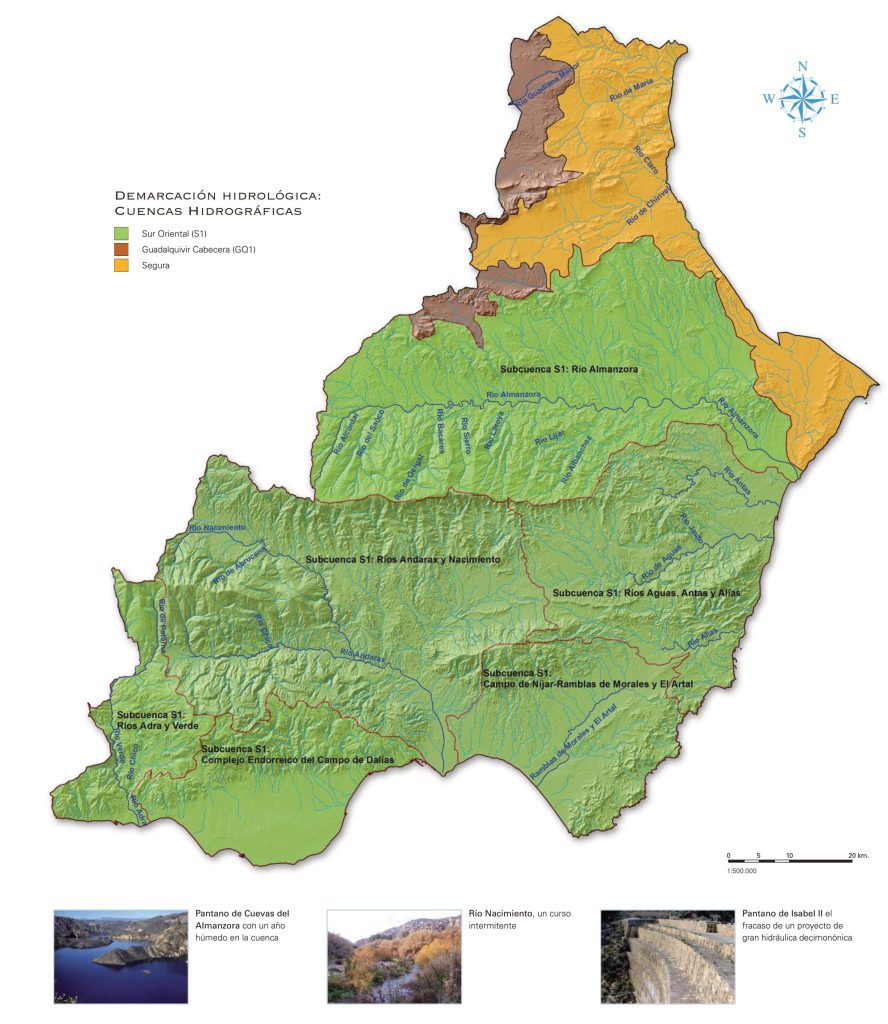Mapa hidrográfico de la provincia de Almería.