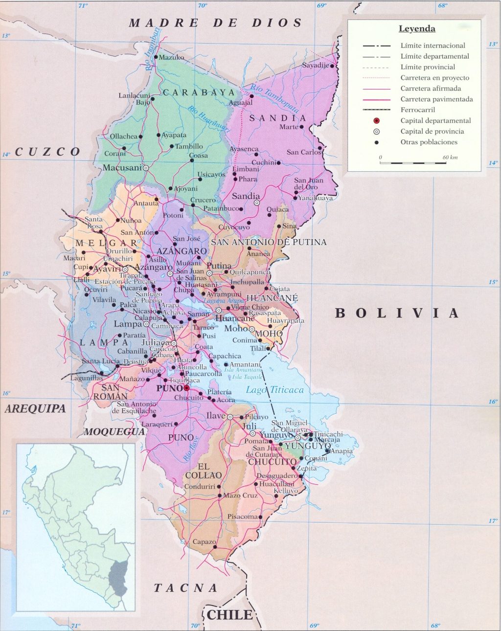 Mapa del departamento de Puno.