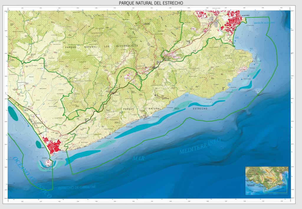 Mapa de la zona oriental del Parque Natural del Estrecho.