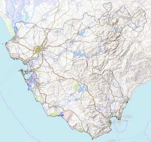 Mapa topográfico de la provincia de Cádiz.