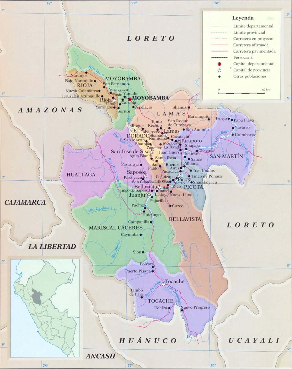 Mapa del departamento de San Mart&iacute;n.