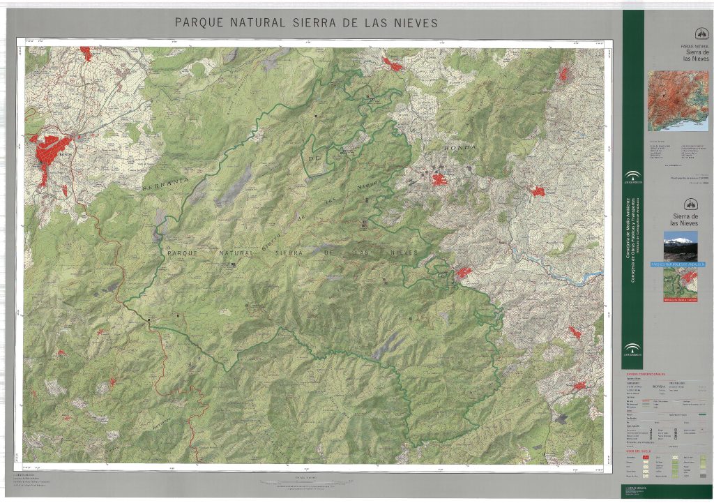 Mapa del Parque nacional de la Sierra de las Nieves.