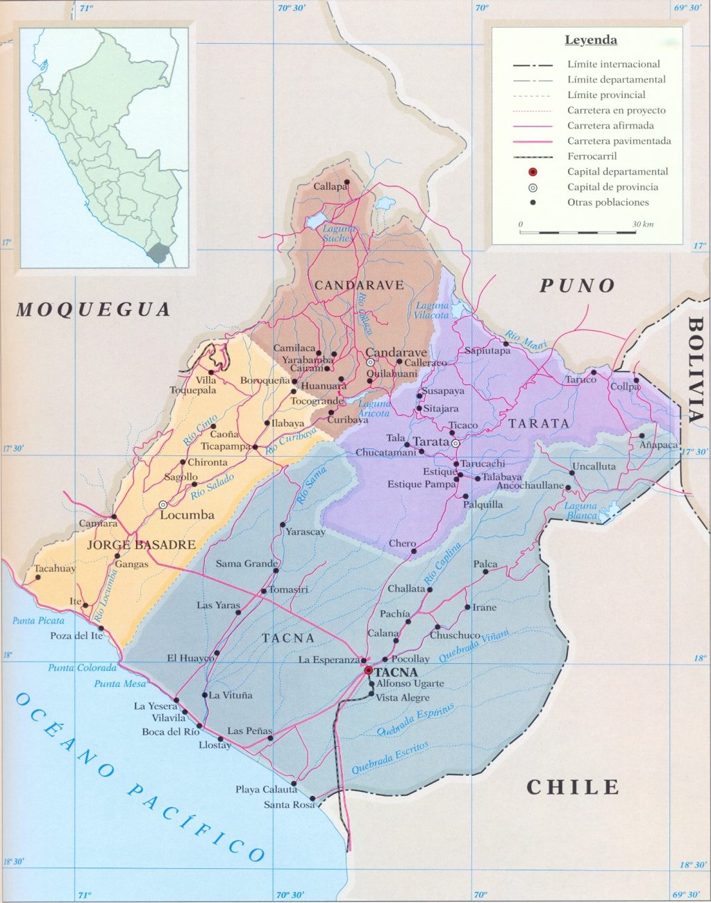 Mapa del departamento de Tacna.