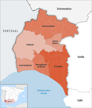 Mapa de las comarcas de la provincia de Huelva