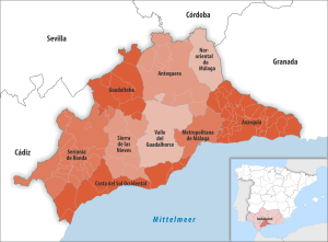 Mapa de las comarcas de la provincia de Málaga