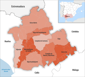 Mapa de las comarcas de la provincia de Sevilla