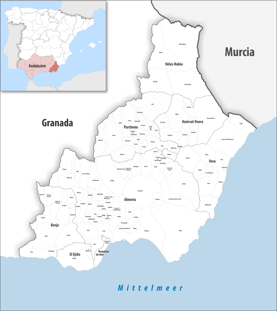 Mapa de los municipios de la provincia de Almería.