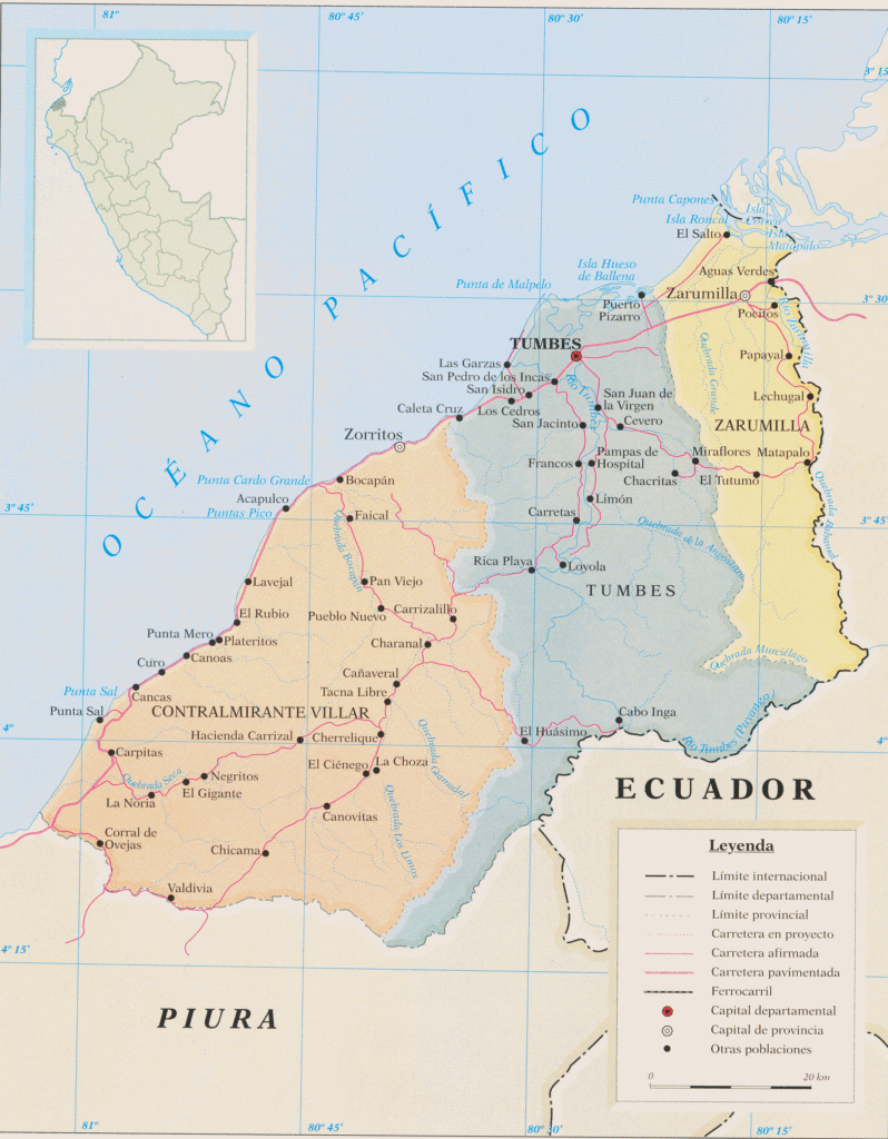 Mapa de las provincias del departamento de Tumbes.