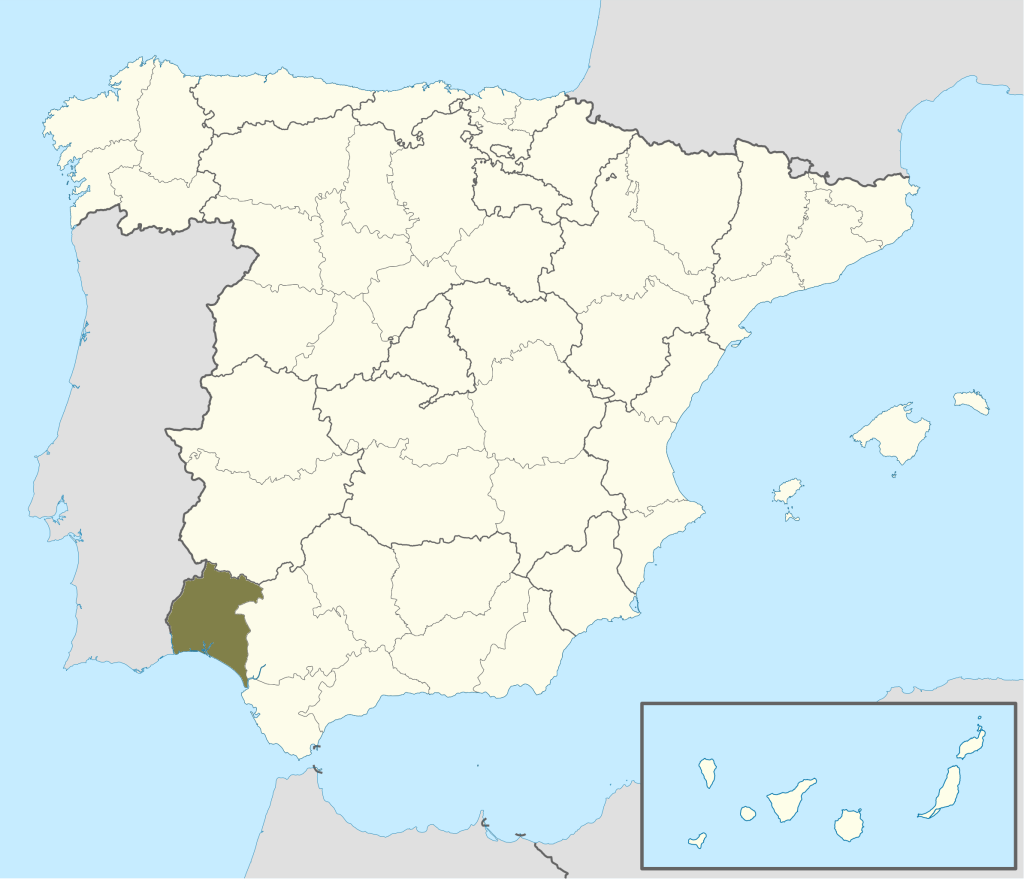 Mapa de ubicación de la provincia de Huelva.