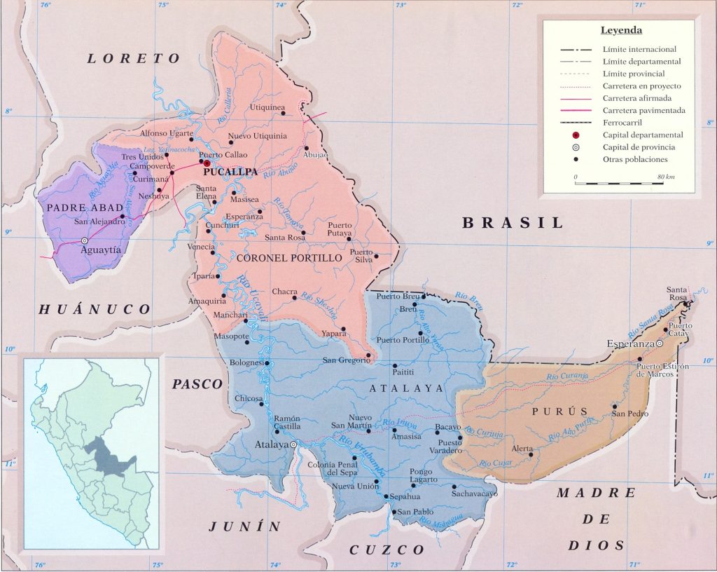 Mapa del departamento de Ucayali.