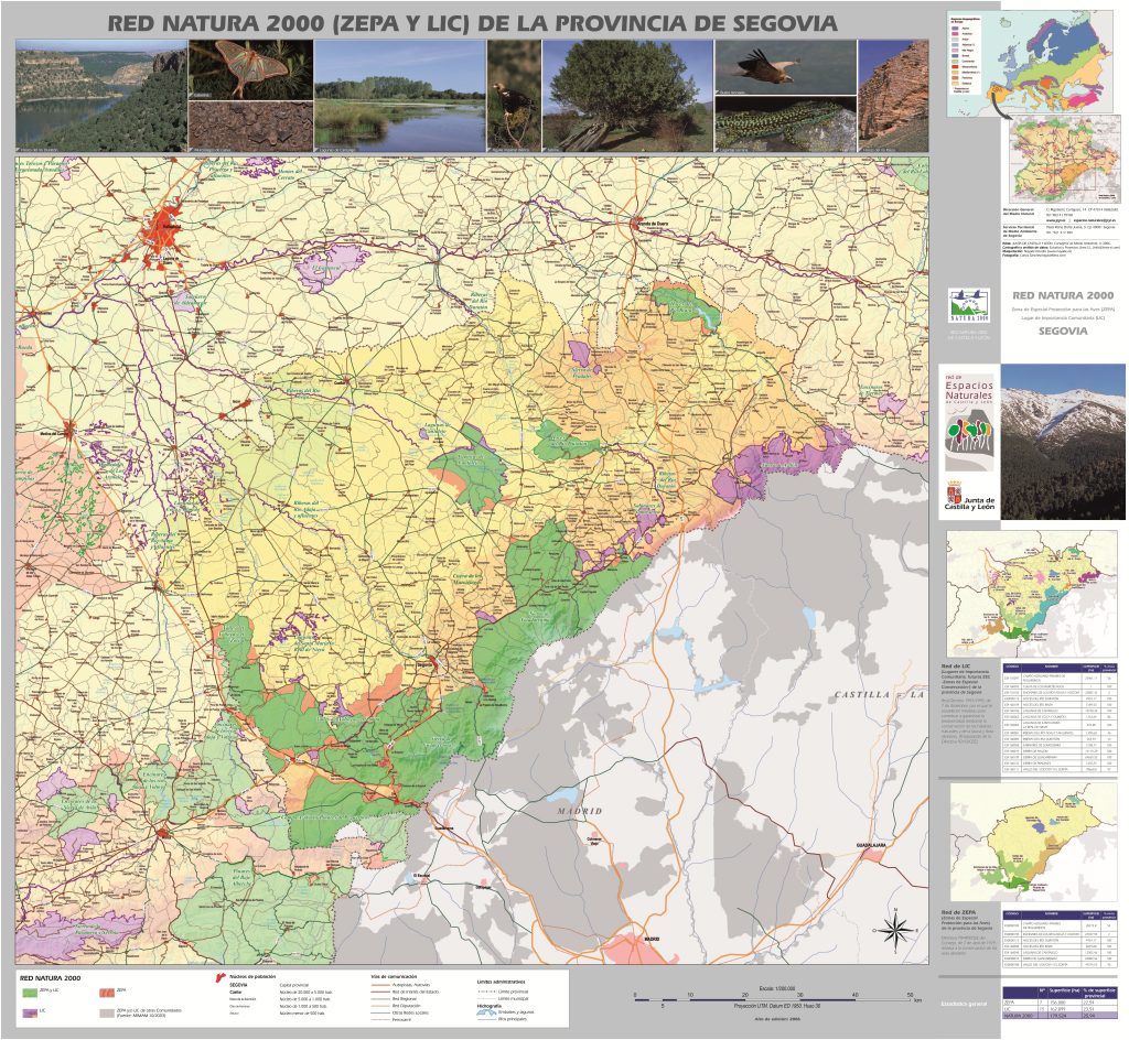 Mapa de la Red Natura 2000 en la provincia de Segovia.