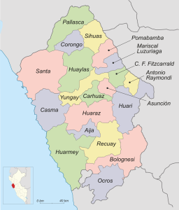 Mapa pol&iacute;tico del departamento de Ancash.