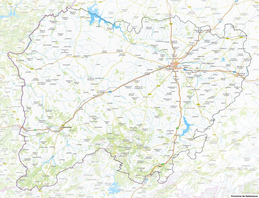 Mapa físico de la provincia de Salamanca.