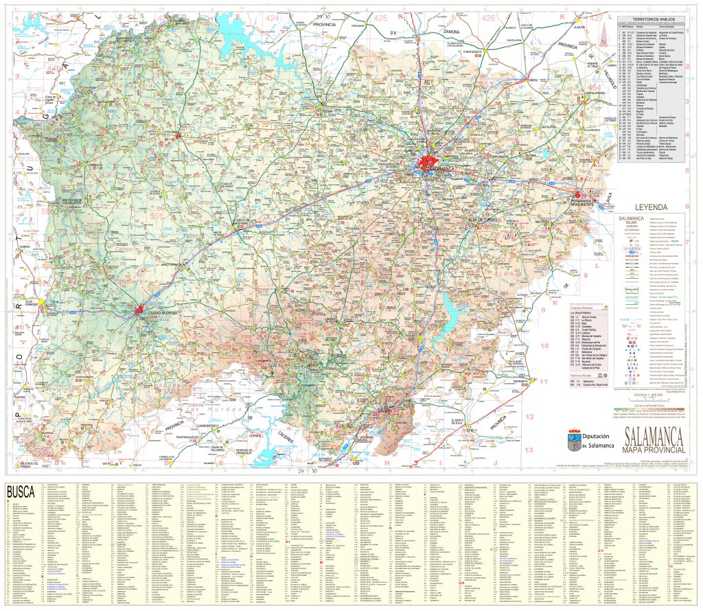 Mapa de carreteras de la provincia de Salamanca.