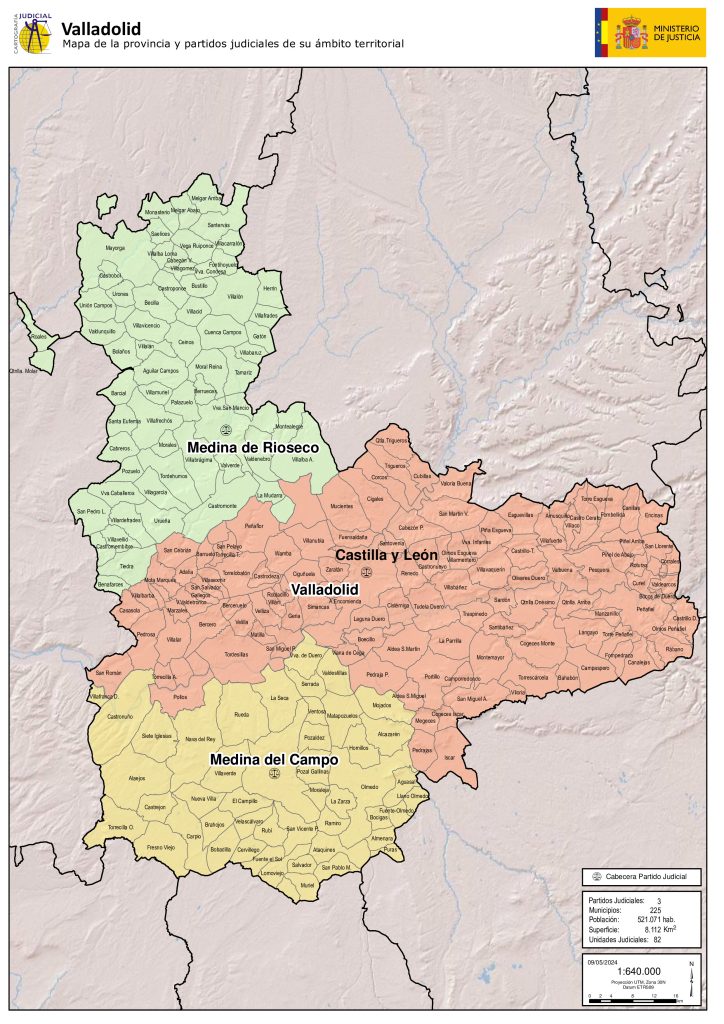 Mapa de los partidos judiciales de la provincia de Valladolid.