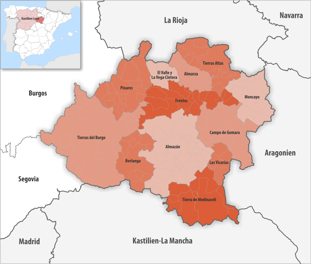 Mapa de las comarcas de la provincia de Soria.