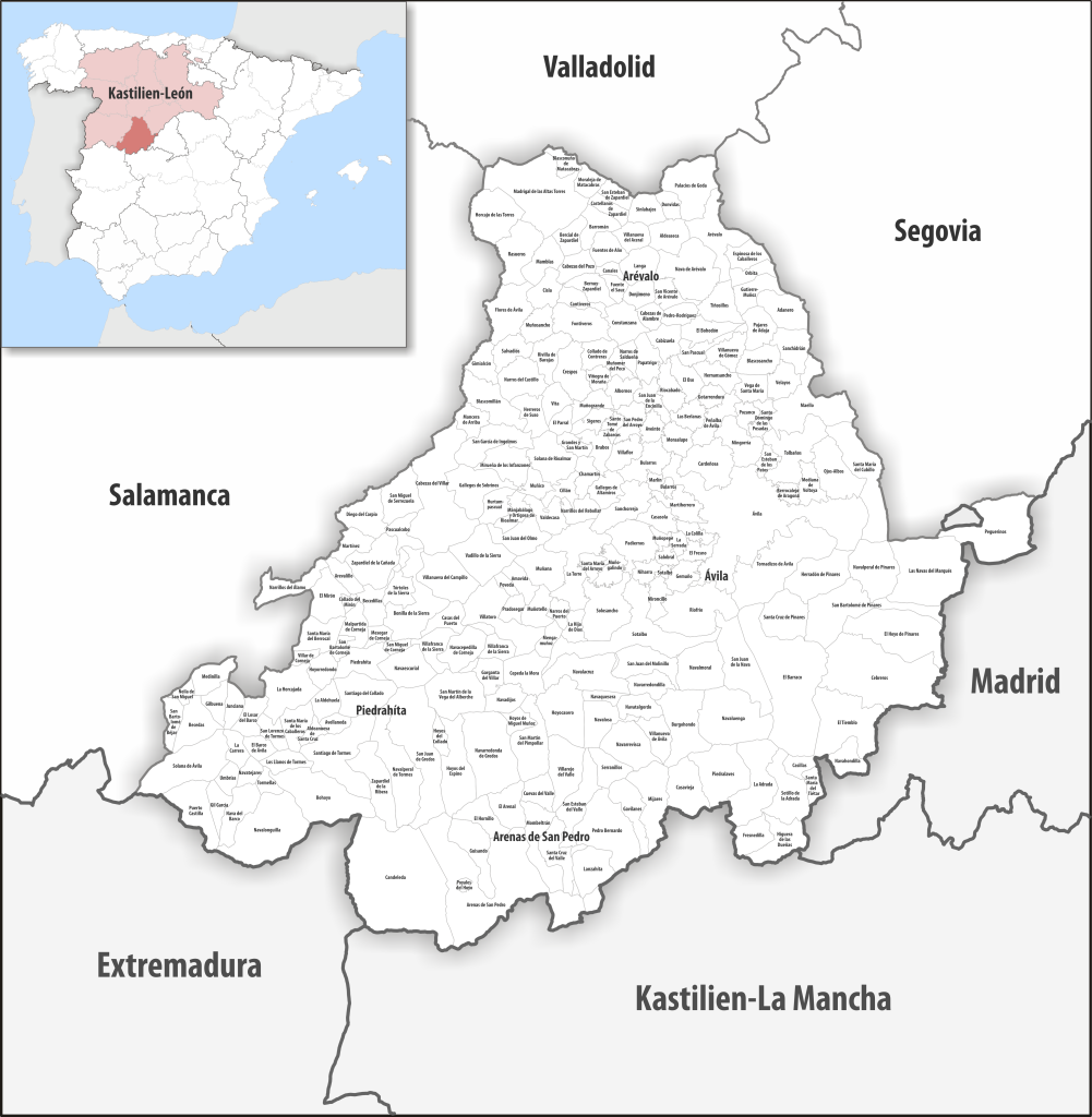 Mapa de los municipios de la provincia de Ávila.