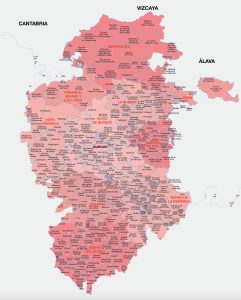 Mapa de las principales ciudades de la provincia de Burgos.