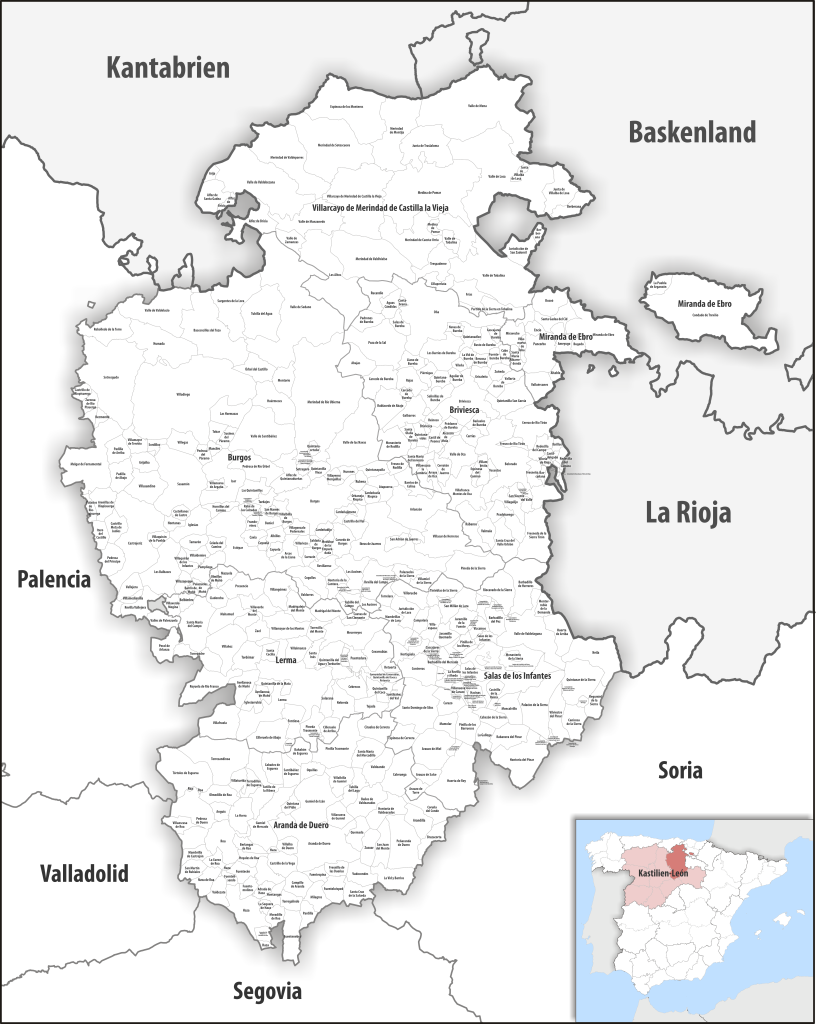 Mapa de los municipios de la provincia de Burgos.