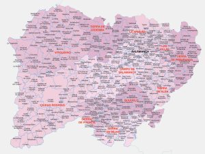 Mapa de las principales ciudades de la provincia de Salamanca.