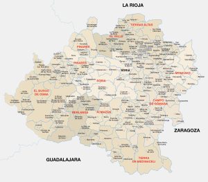 Mapa de las principales ciudades de la provincia de Soria.