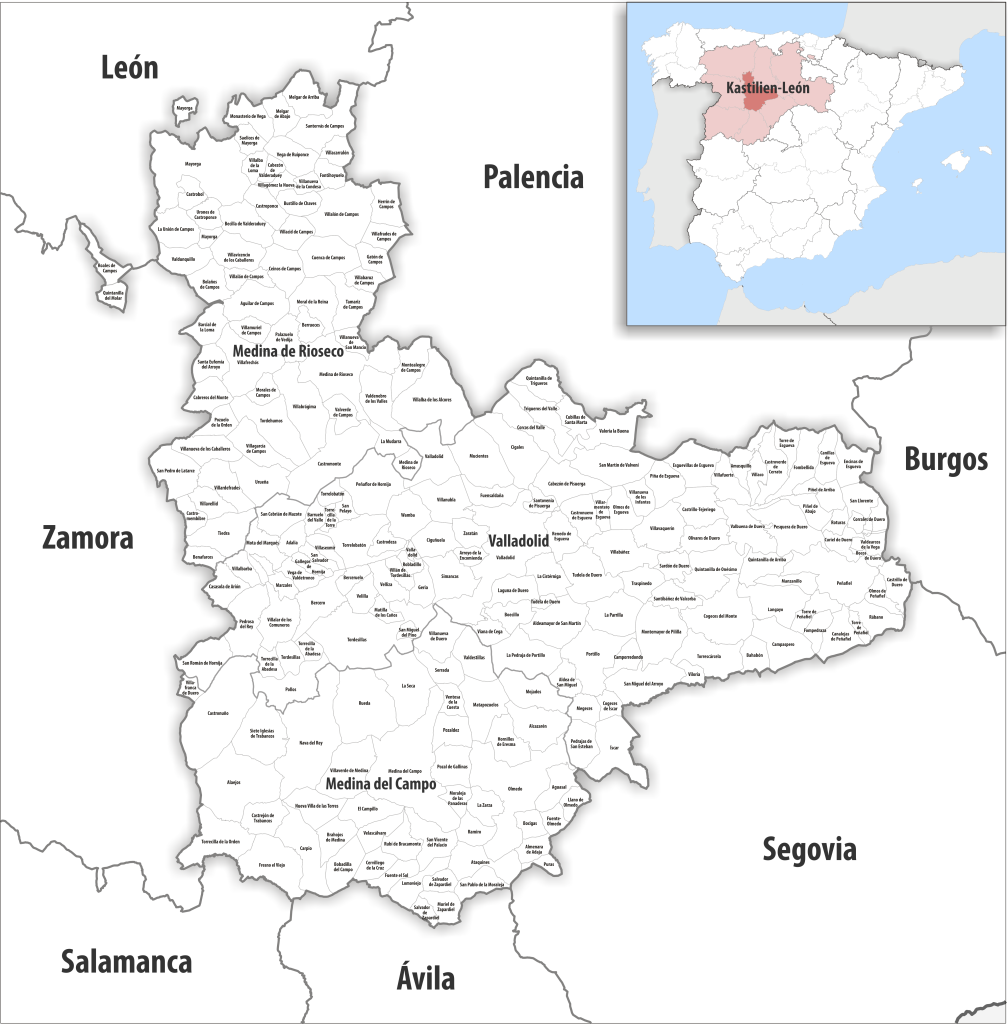 Mapa de los municipios de la provincia de Valladolid.