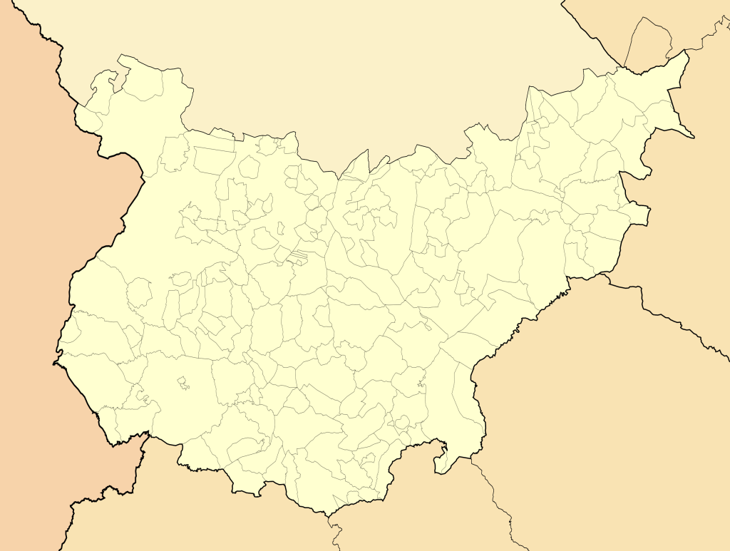 Mapa mudo de la provincia de Badajoz.