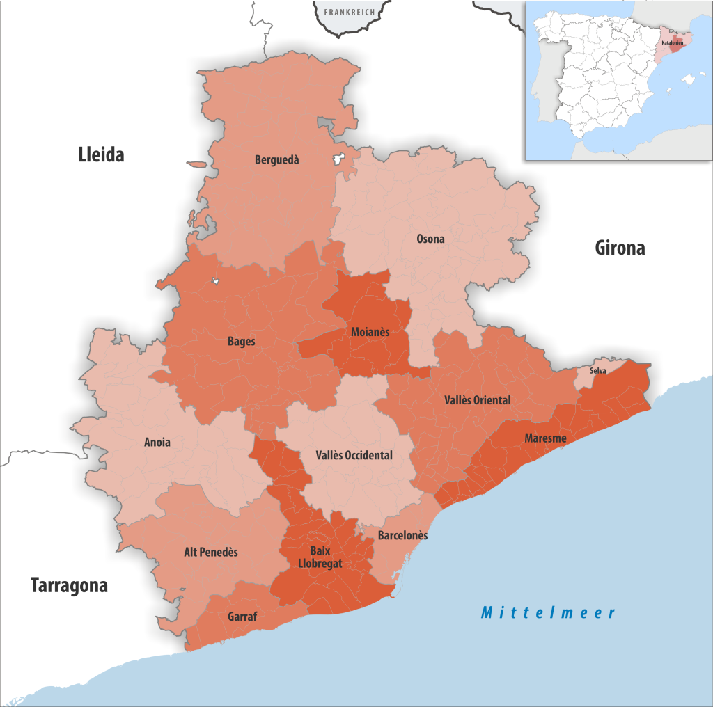 Mapa de las comarcas de la provincia de Barcelona.