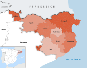 Mapa de las comarcas de la provincia de Gerona