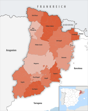 Mapa de las comarcas de la provincia de Lérida